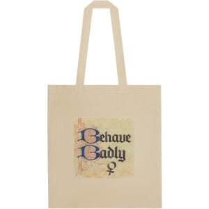 A product image depicting Behave Badly, illuminated - Tote bag