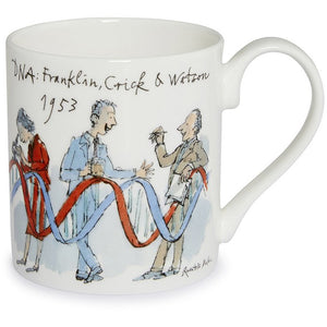A product image depicting Franklin, Crick and Watson by Quentin Blake - Fine bone china mug