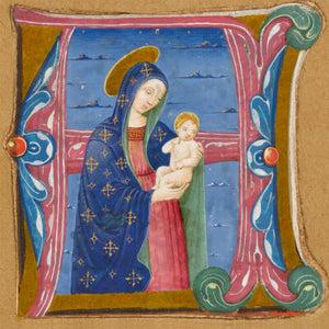 A product image depicting Virgin and Child (Illuminated letter A) Christmas Card Pack