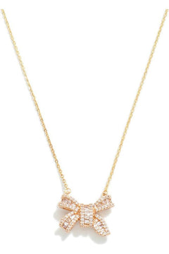 Gold Chain Necklace with CZ Bow Studded Pendant