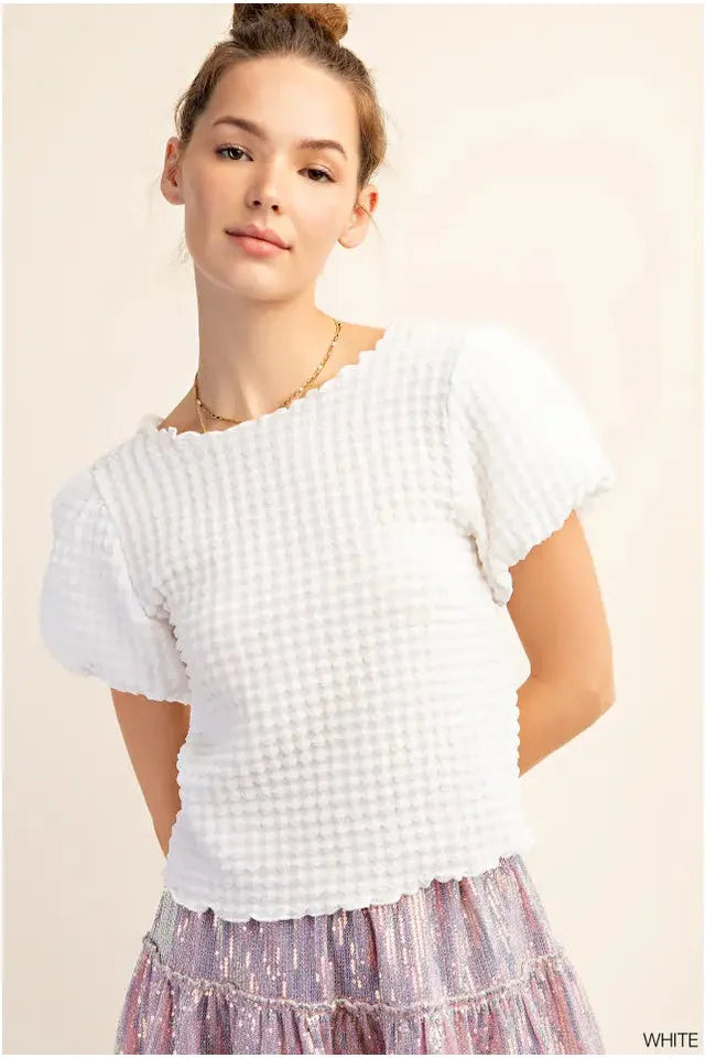 Kori - White Short Bubble Sleeve Top