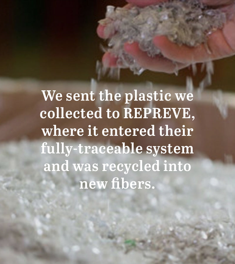 we sent the plastic we collected to REPREVE, where it entered their fully-traceable system and was recycled into new fibers united by blue