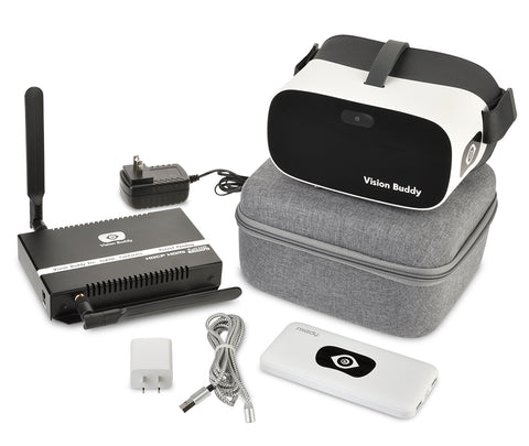 Vision Buddy Headset, charger, carrying case, streamer, box, cables