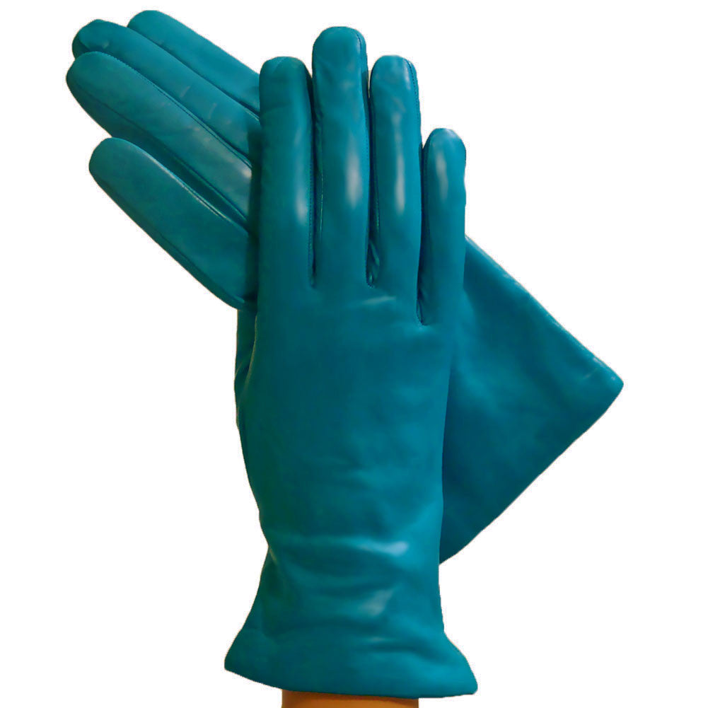 Turquoise Simple Leather Gloves, Lined in Cashmere. | Solo Classe