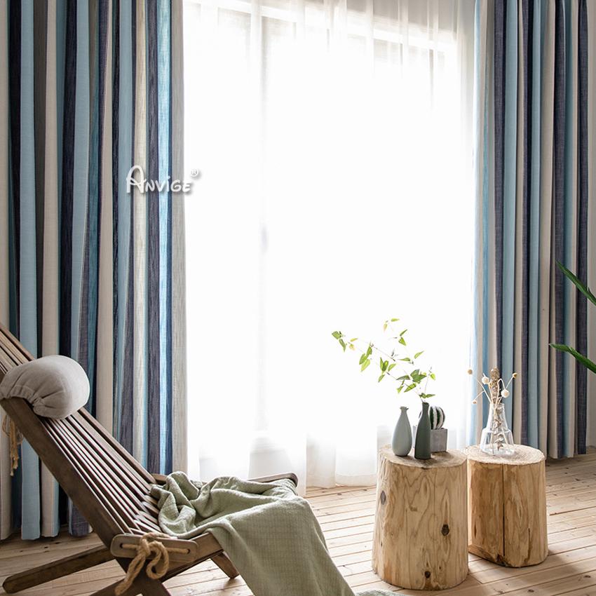 ANVIGE Cotton Linen Gradient Blue Printed,Grommet Window Curtain Black –  Anvige Home Textile