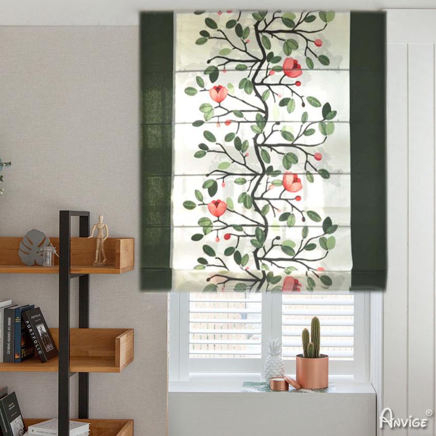 ANVIGE Modern Cotton Linen Blue-green Color With Lace Bottom Customized  Roman Shades ,Easy Install Washable Curtains ,Customized Window Curtain  Drape