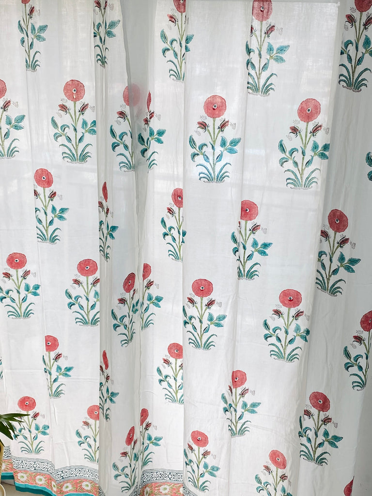 Blockprint Sheer Cotton Curtains- 9ft