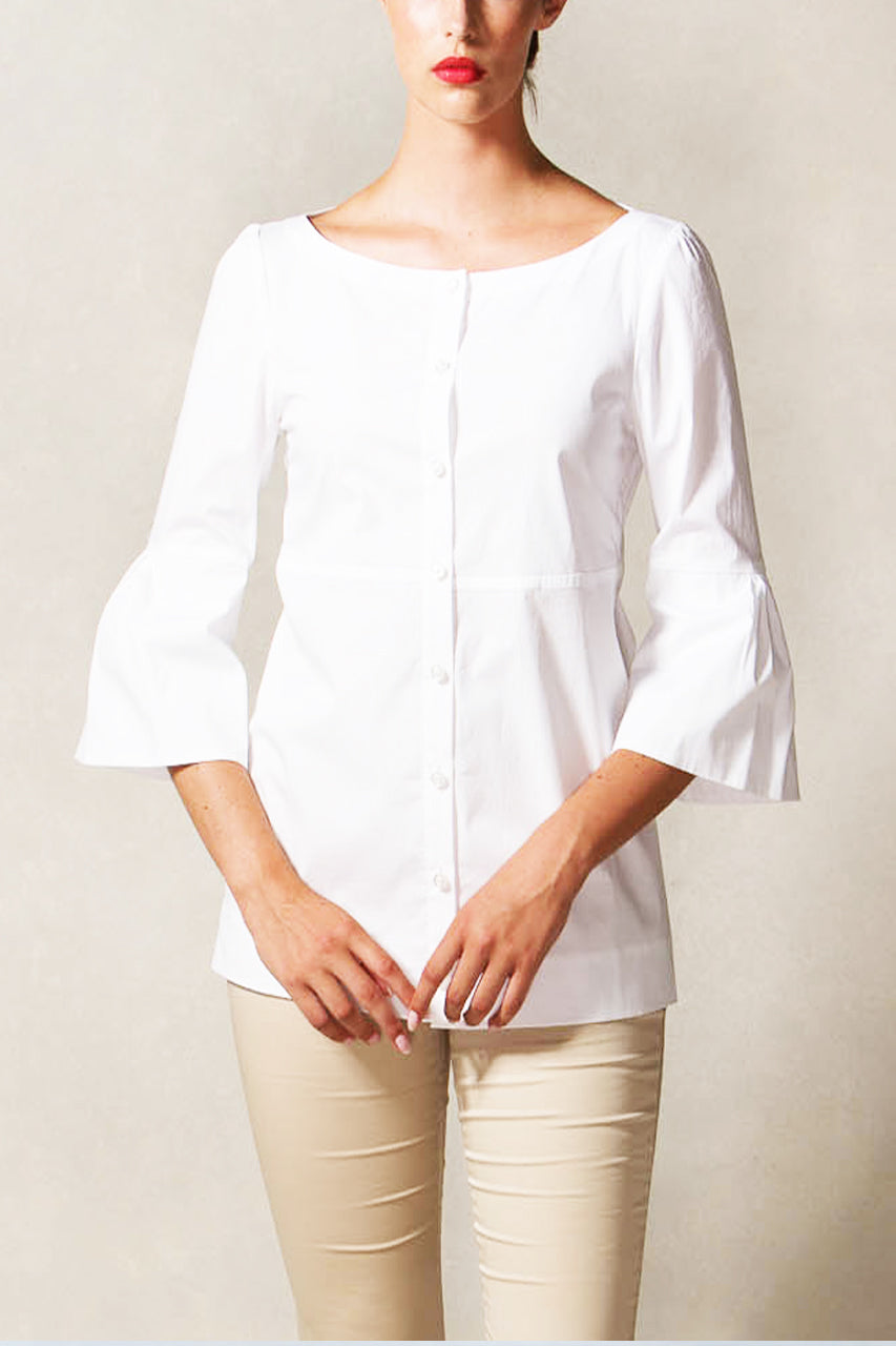 Bateau Necline Button Down Blouse