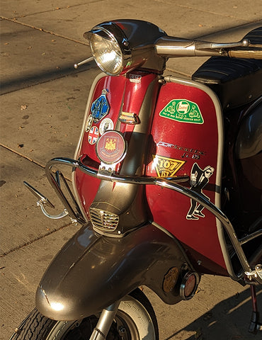 RHDeluxe - Lambretta LI125 leg shield in the warm morning sunlight.