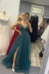 Spaghetti Straps New Arrival Tulle Beaded Long  Evening Party Dress A line Prom Dress