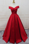 Gorgeous Red Off-the-Shoulder Floor-Length Satin Sweetheart Long Lace up Prom Dresses PM374