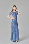 Elegant Mermaid Burgundy Tulle Prom Dress Round Neck Long Evening Dress XU90801