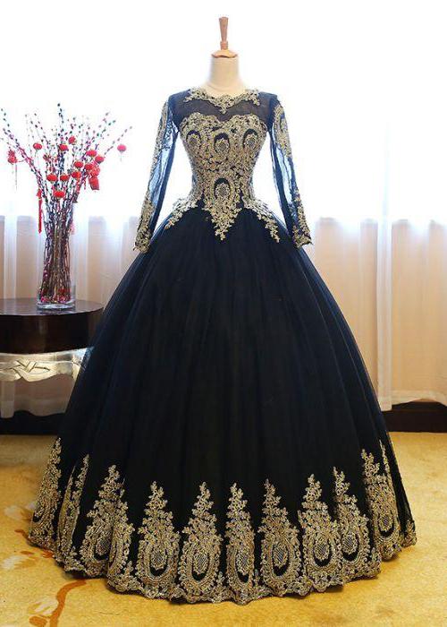 Ball Gown Long Sleeve Gold Rose Red Tulle Round Neck Lace up Prom Quinceanera Dresses PW147