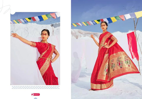 Red Banarasi Paithani Soft Silk Saree