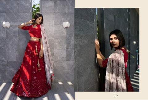 Stylish Red Readymade Lehenga