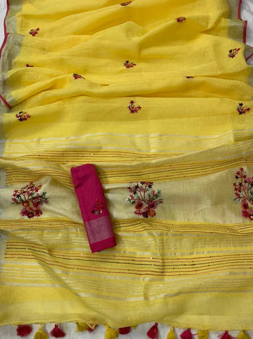 Linen latest design saree