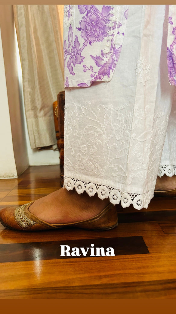 Ravina White Cotton Chikankari Palazzo with lace