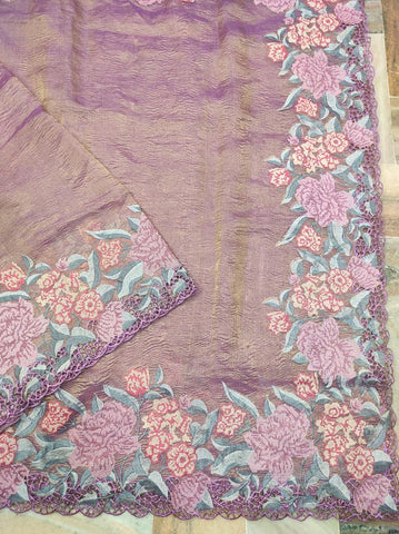 Lavender Purple Banarasi Crush Tissue Sare