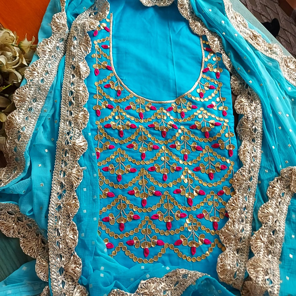 Stylish Sky Blue Gotawork Salwar Suit,Salwar Suit Neck Design ...