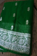 Green Banarasi Khaddi Chiffon Zari Saree,Wedding Saree, Indian Sarees, Online Sarees