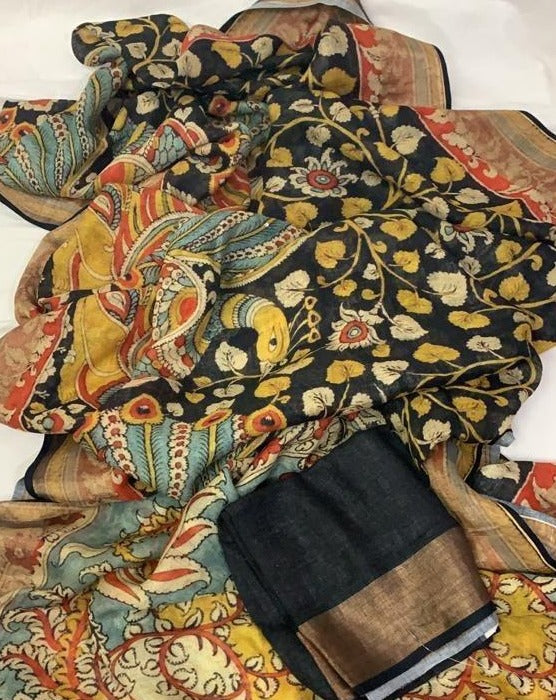 Linen Sarees | Buy Designer Floral Printed Linen Saree - Jhakhas ...