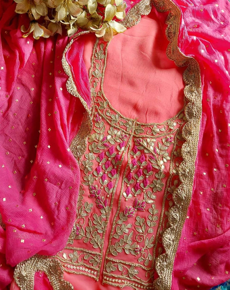 Peach Gota Patti Suit With Designer Pink Dupatta|Latest Bandhej ...