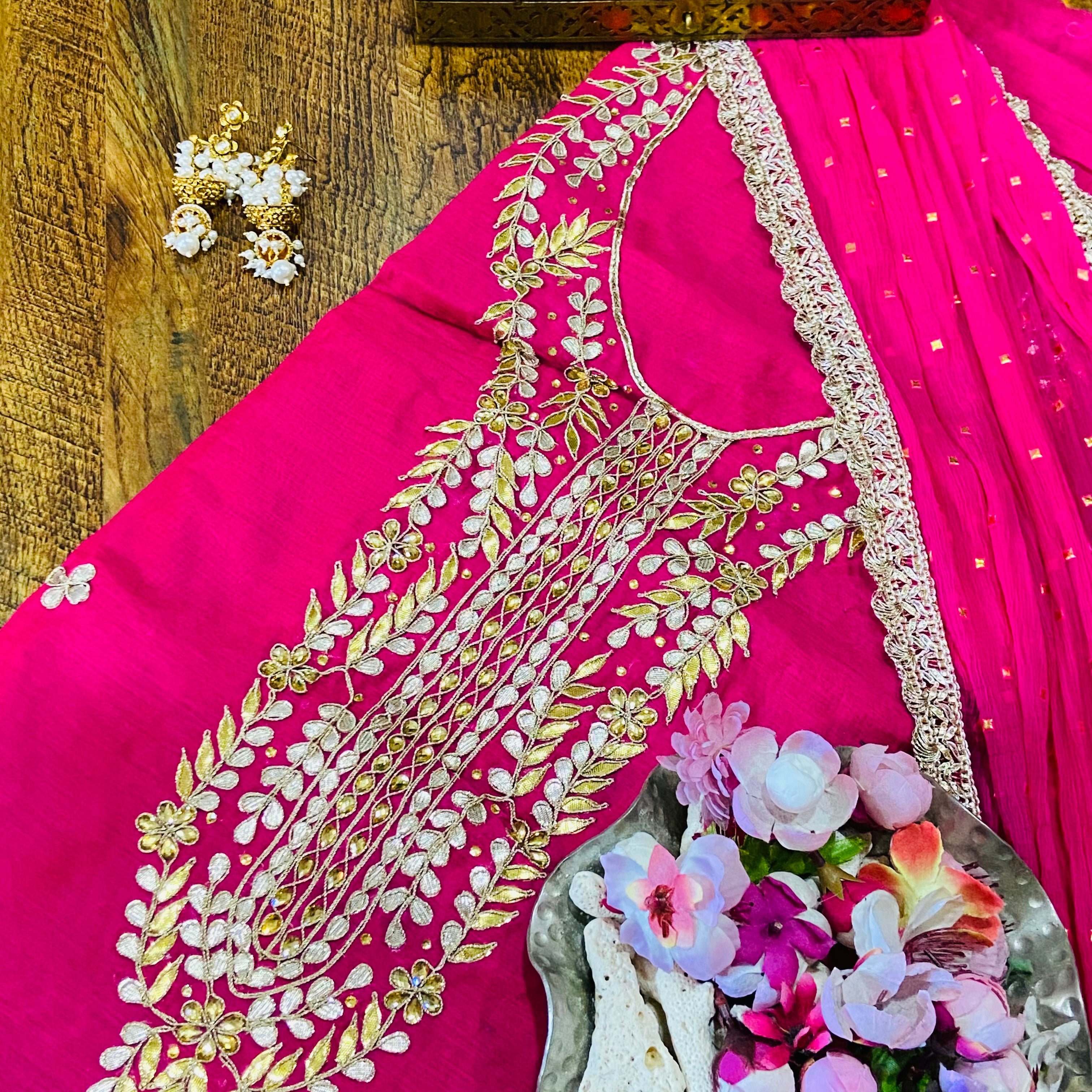 Hotpink Gota Patti Suit With Designer With Dupatta|Shop Bandhej Gota ...