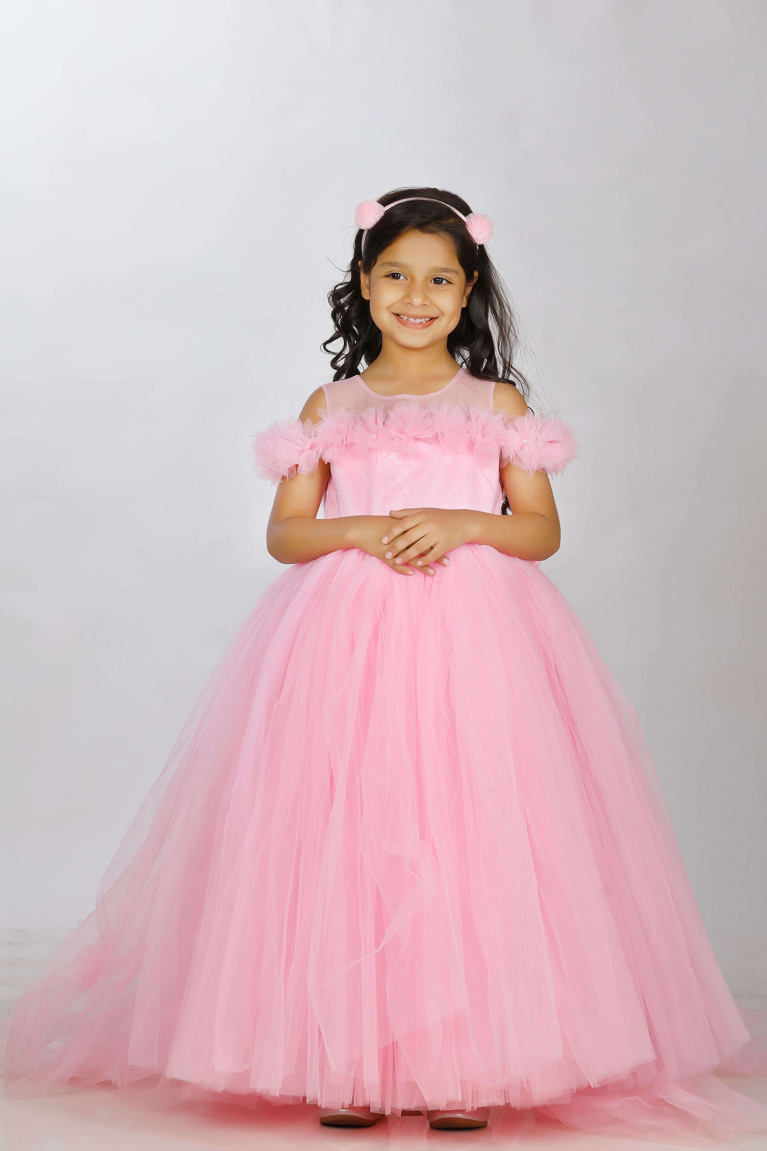 Princess pink long frock for baby girls 
