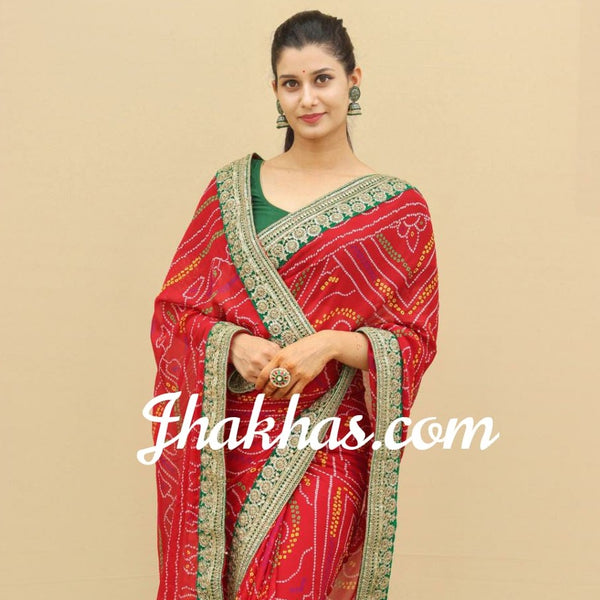 Red Yellow Gharchola Piliya Saree