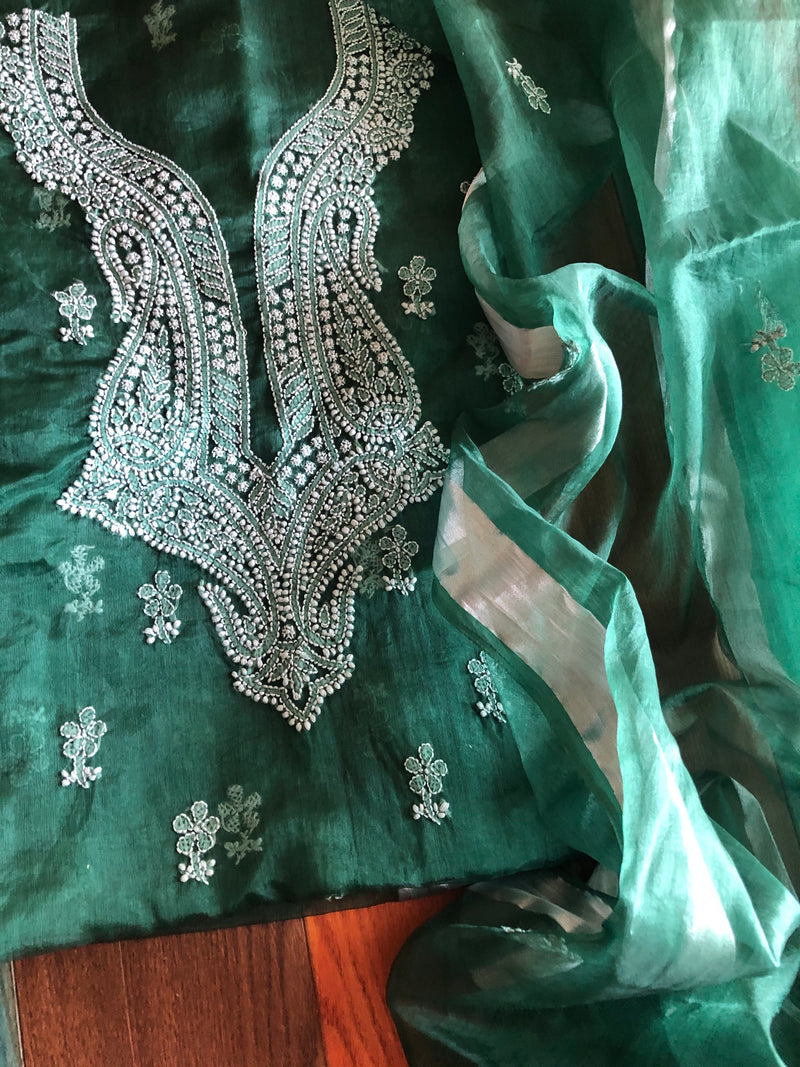 Buy Organza Chikankari Salwar Suit In Green|Pure Lucknowi Chikankari ...