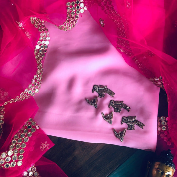 Designer Pink Salwar Suit With Net Dupatta - jhakhas.com