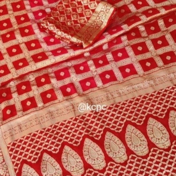 Red Banarasi Georgette Gharchola Saree,Buy Bandhej Sarees,Shop Bandhani Saree