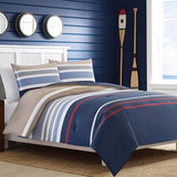 Nautica Home Bradford Collection 100% Cotton Cozy & Soft, Durable & Breathable Striped Reversible Comforter Matching Sham, 2-Piece Bedding Set, Twin