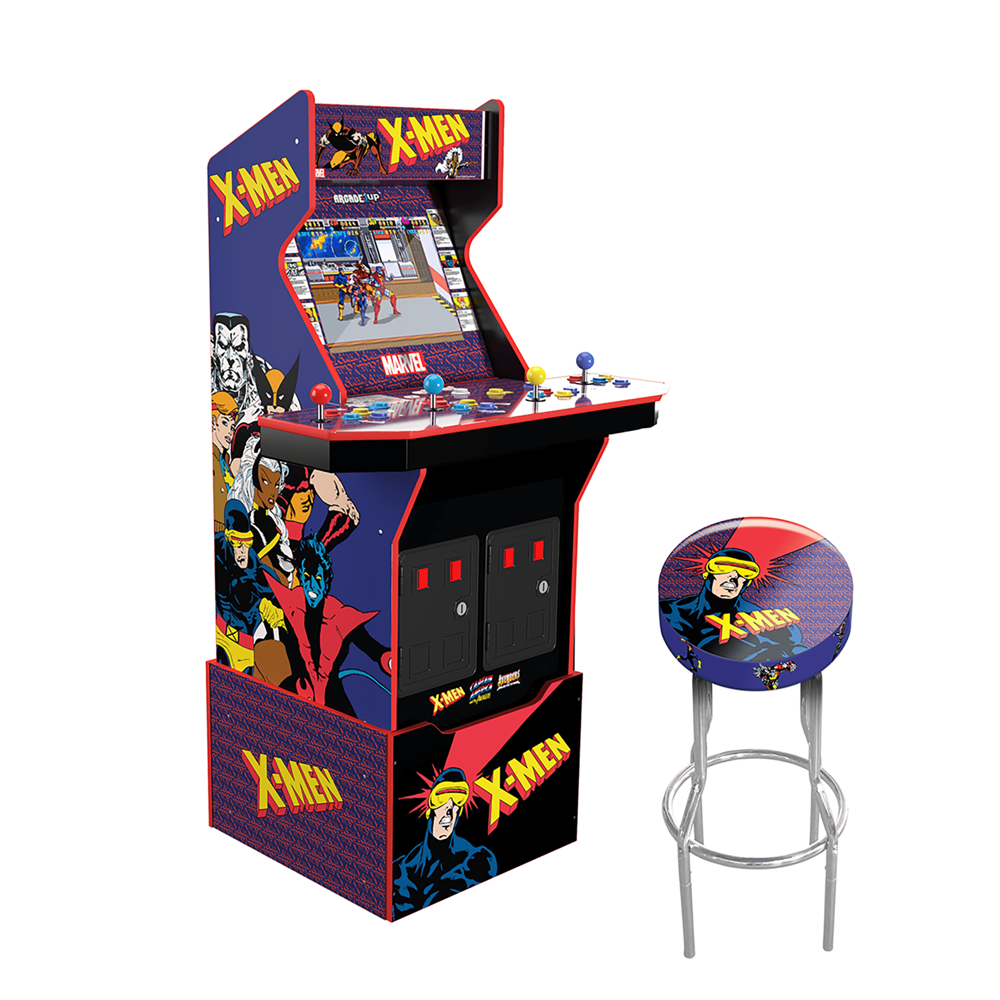 Arcade1UP X-Men (4-Player) Arcade with Riser Lit Marquee Lit Deck Protector