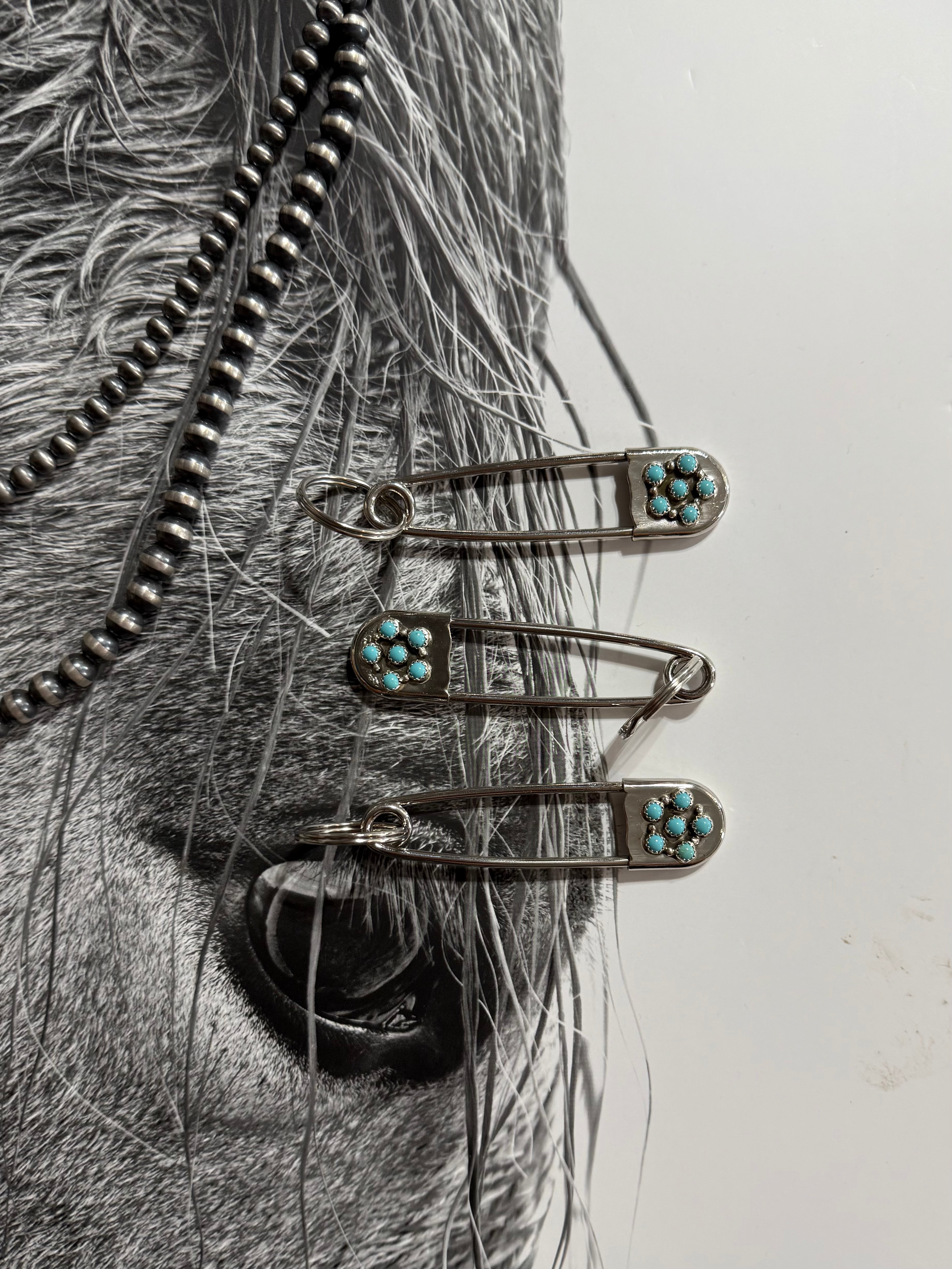 The Flower Turquoise Safety Pins Keychain