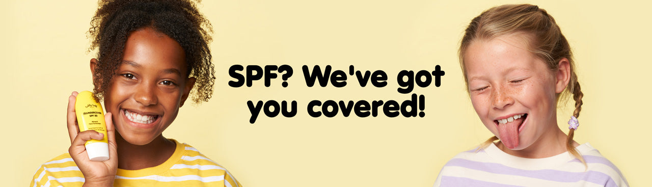 Kids showing off (S)undercover on their faces with text, "SPF? We've got you covered!"