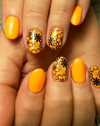 fall nail art ideas orange flower nails