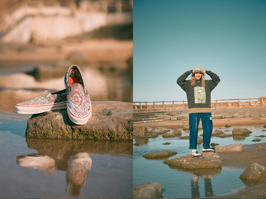 Vault by Vans x Nigel Cabourn - OG Classic Slip-On LX in Carpet Green Mix and Cotton Crew Neck in Anthracite