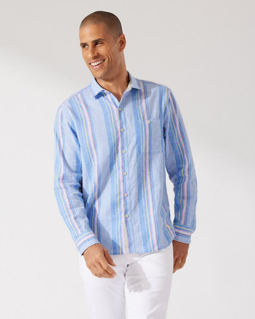 Tommy Bahama Men's Long Sleeve Sea Glass Breezer Linen Shirt, XXL / Blue Yonder