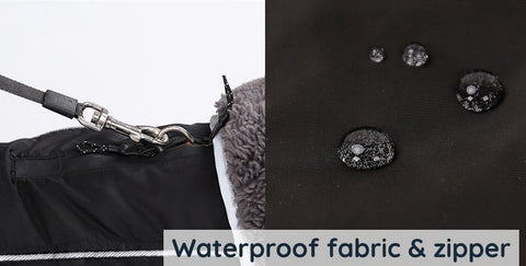 Black DogSki Max™ - Waterproof Winter Coat with Leash/Harness Port waterproof material