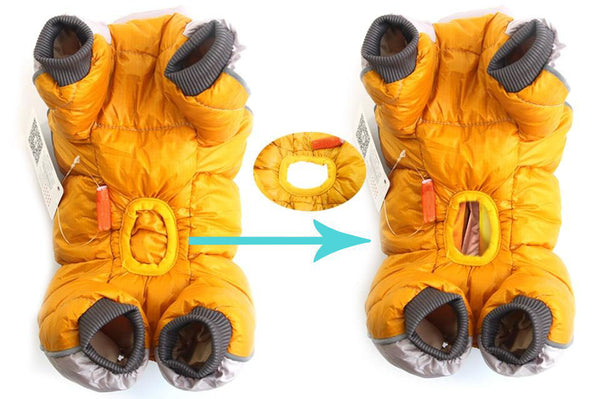 Yellow DogSki Suit™ - Waterproof Winter Jacket Harness for Small to Medium Dogs with stainless steel D-ring
