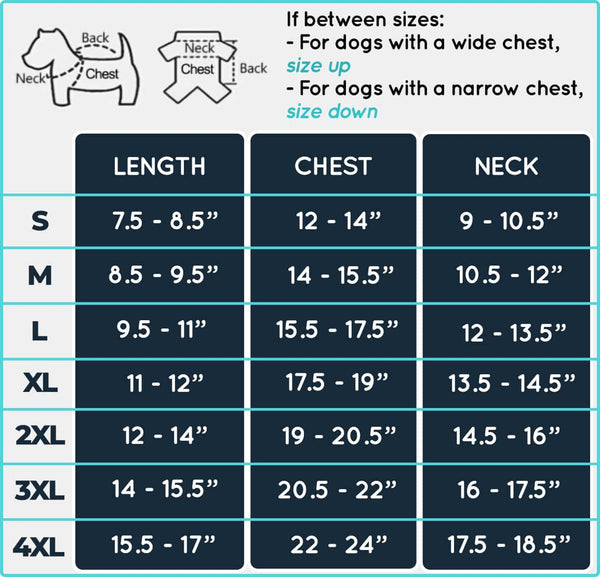 DogSki Suit™ - Waterproof Jacket Harness size chart