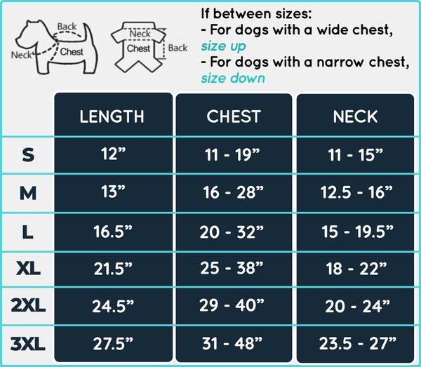 DogSki Max™ - Waterproof Winter Coat size chart