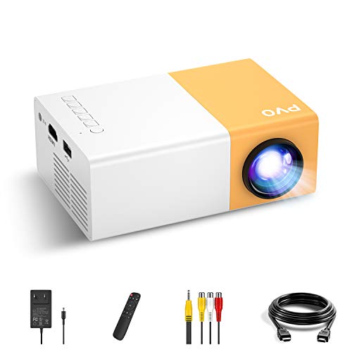 Mini Projector, PVO Portable Projector for Cartoon, Kids Gift, Outdoor Movie Projector, LED Pico Video Projector for Home Theater Movie Projector with HDMI USB TV AV Interfaces and Remote Control