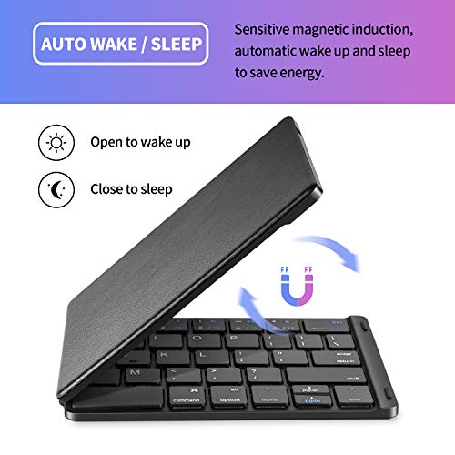 Samsers Foldable Bluetooth Keyboard - Portable Wireless Keyboard with Stand Holder, Rechargeable Full Size Ultra Slim Folding Keyboard Compatible IOS Android Windows Smartphone Tablet and Laptop-Black
