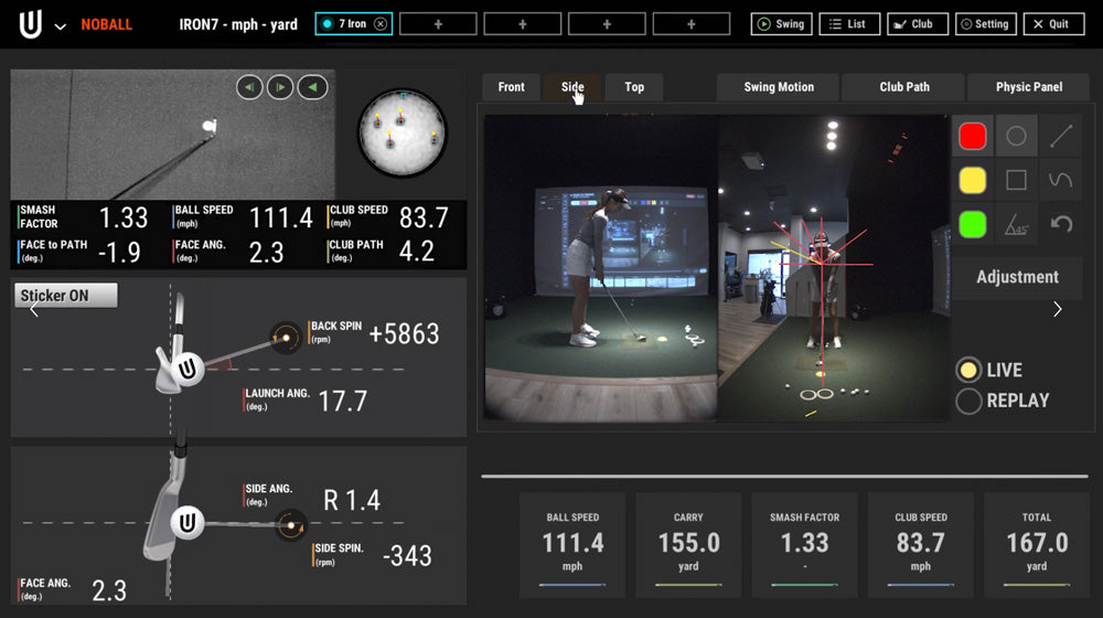 Uneekor QED software displaying golfer's full swing from back and side