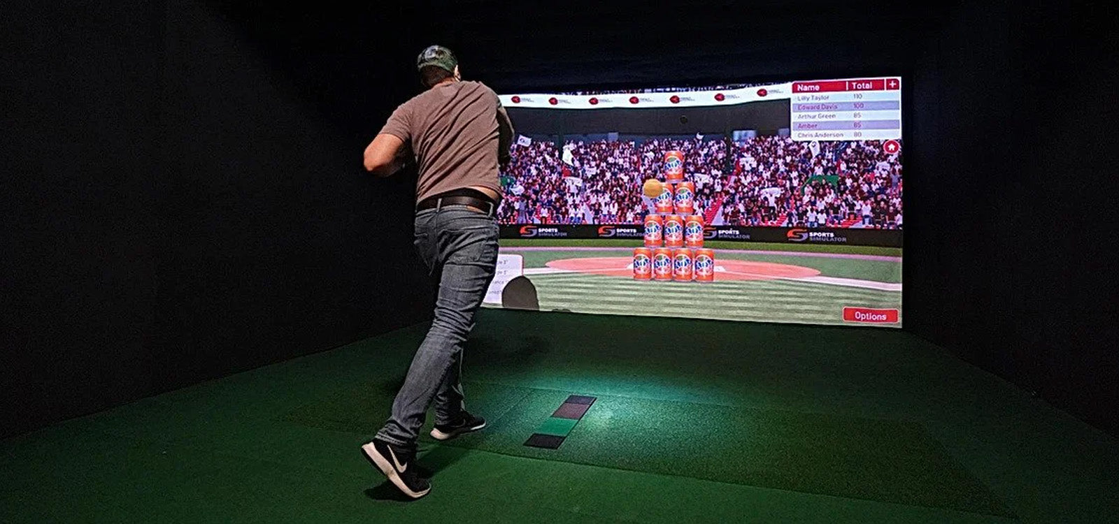 Man throwing softball in Sports Coach simulator