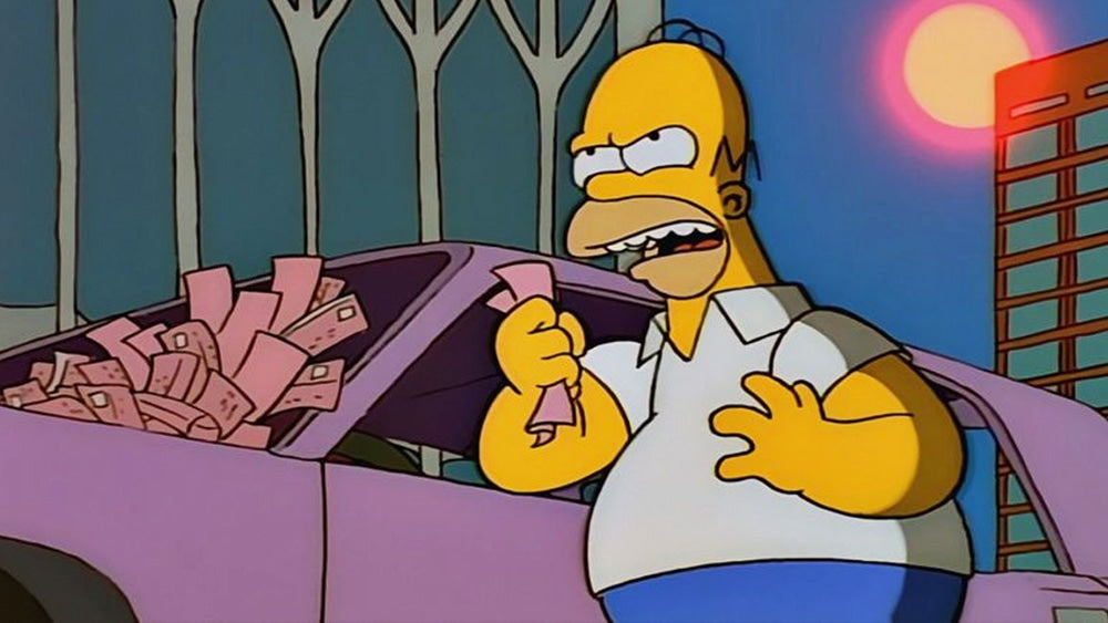Homer Simpson super énervé avec toutes les contraventions sur sa voiture garée au World Trade Center.