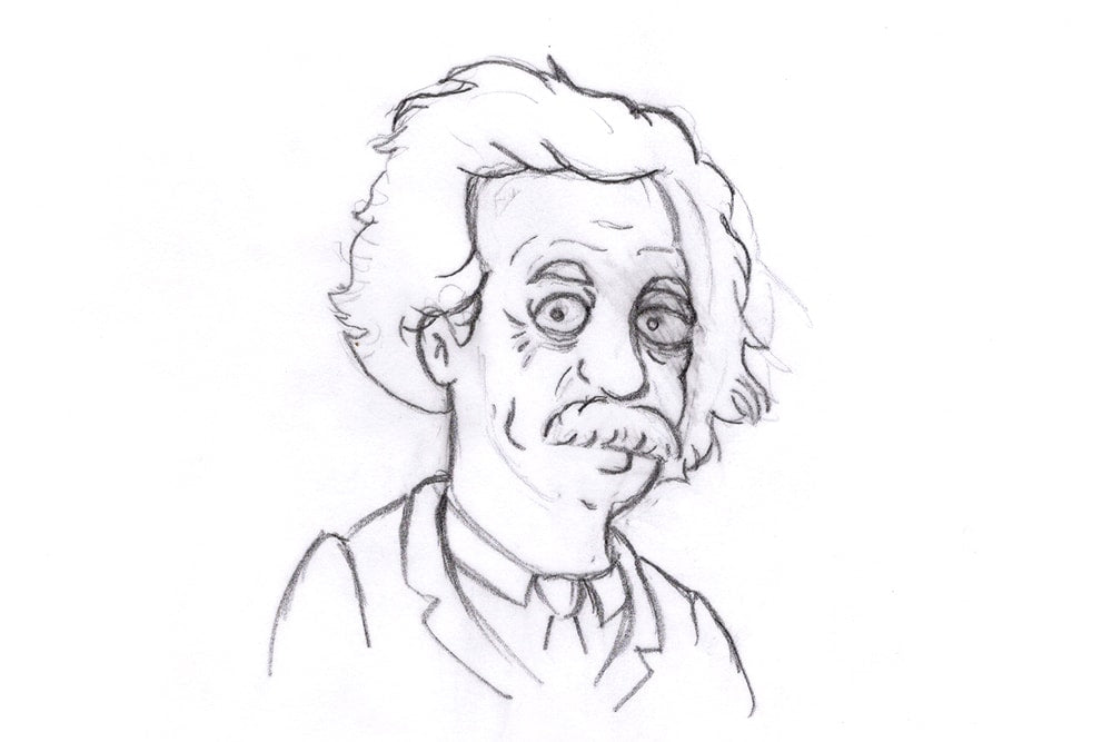 Dessin d’Einstein dans le style Simpson sur papier calque.