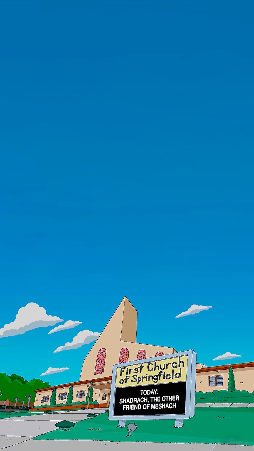 L’église de la ville de Springfield avec un grand ciel bleu.